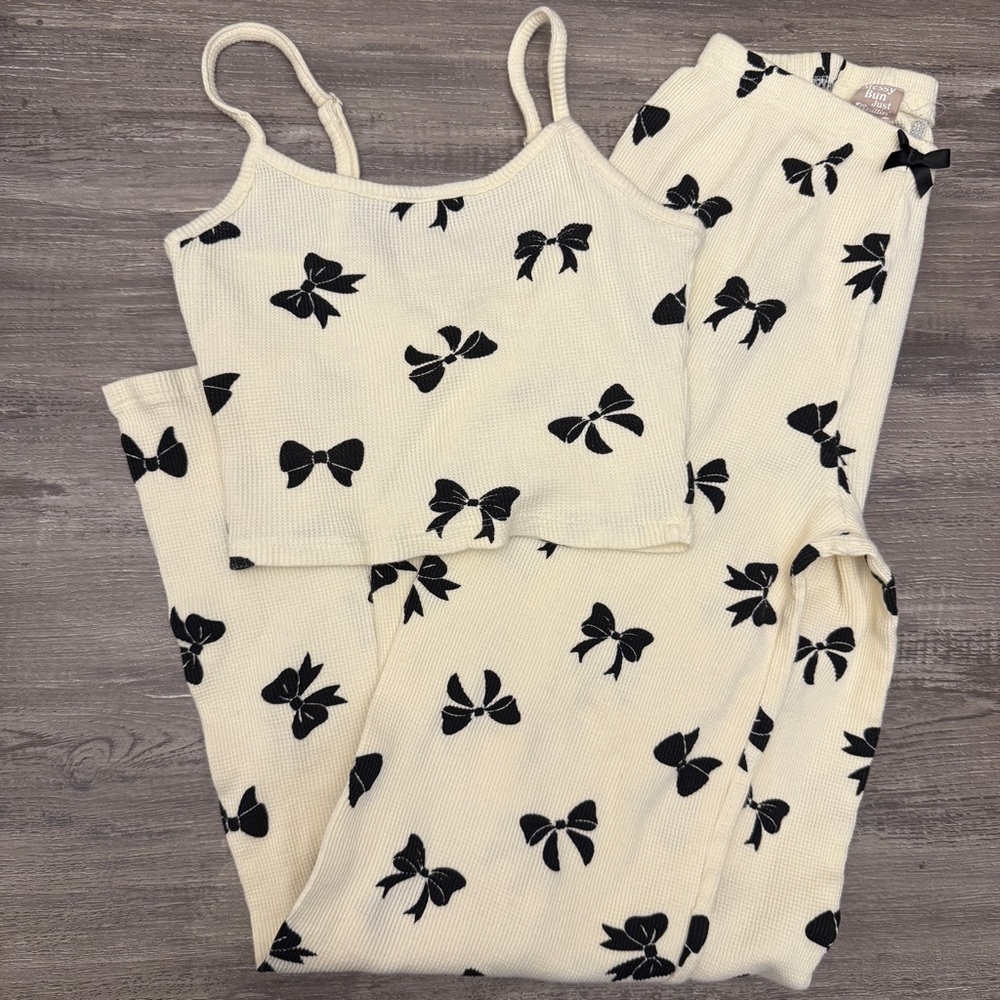Ribbed Bow Print Pajama Set